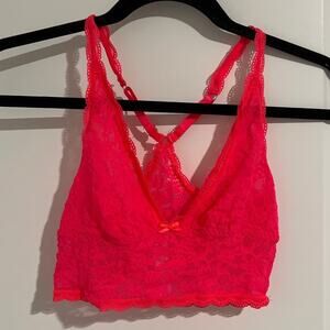Victoria's Secret Crochet Lace Adjustable Strap V-Neck Bralette Pink Womens S/ P